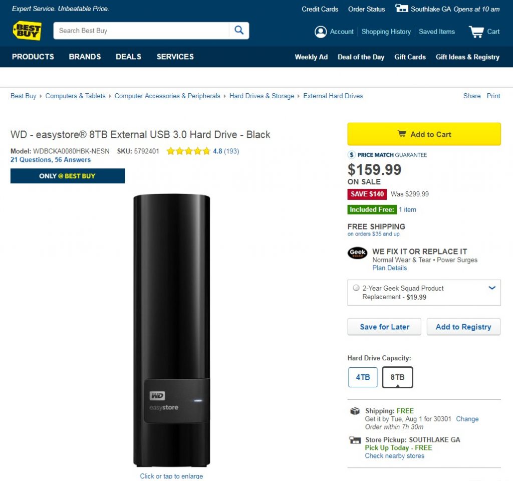 Best Buy Western Easystore 8TB Sale