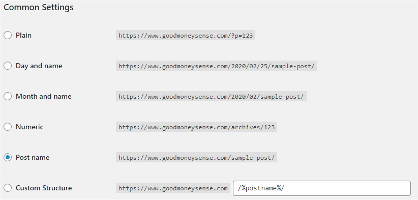 Wordpress Permalink Settings