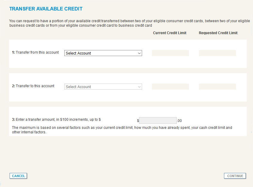 Amex Transfer Available Credit Page