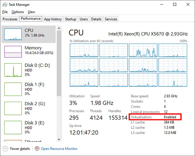 Task Manager Virtualization Enabled