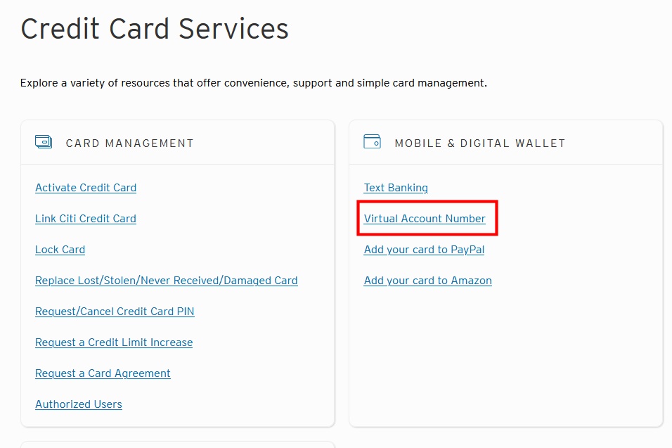 Citi Card Services Virtual Number