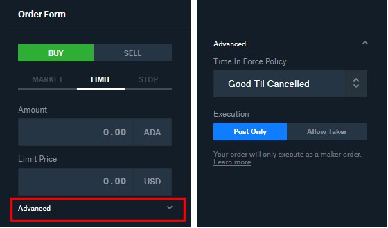 Coinbase Limit Post Only
