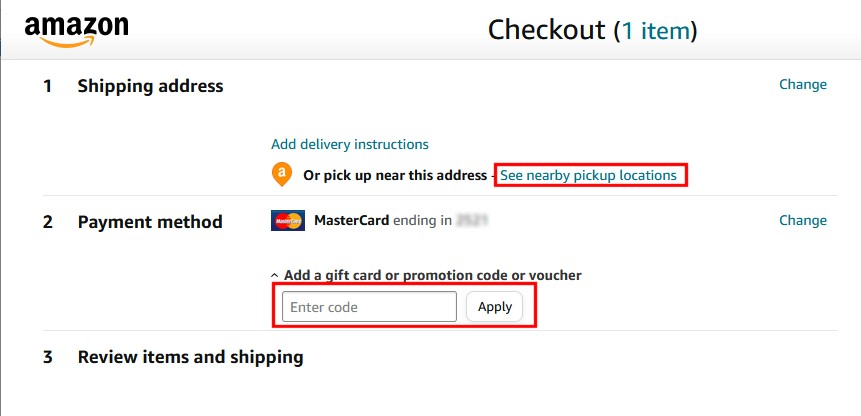 Amazon Cart Checkout Page