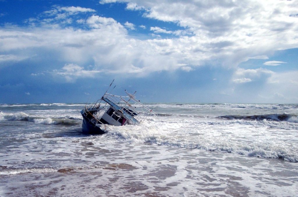 Capsized Boat in Ocean