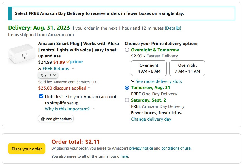 Amazon Smart Plug Order