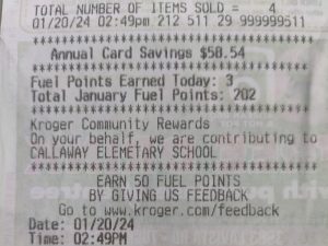 Fuel Points Grocery Receipt from Using 867-5309